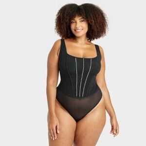 NWT AUDEN women’s rhinestone lingerine bodysuit sz L ✨